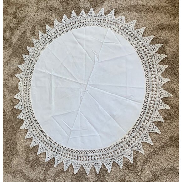 Handmade White Crochet Lace Round Tablecloth 40" - Picture 7 of 15
